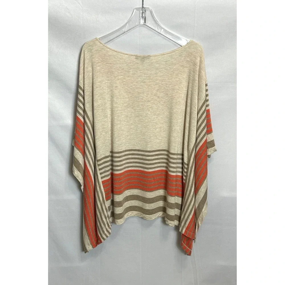 Max Edition Womens Striped Dolman Sleeve Poncho Top Oatmeal Orange S/M 5701F39